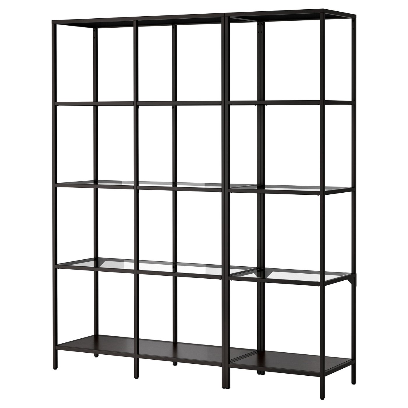 VITTSJÖ Storage combination - black-brown/glass 151x36x175 cm