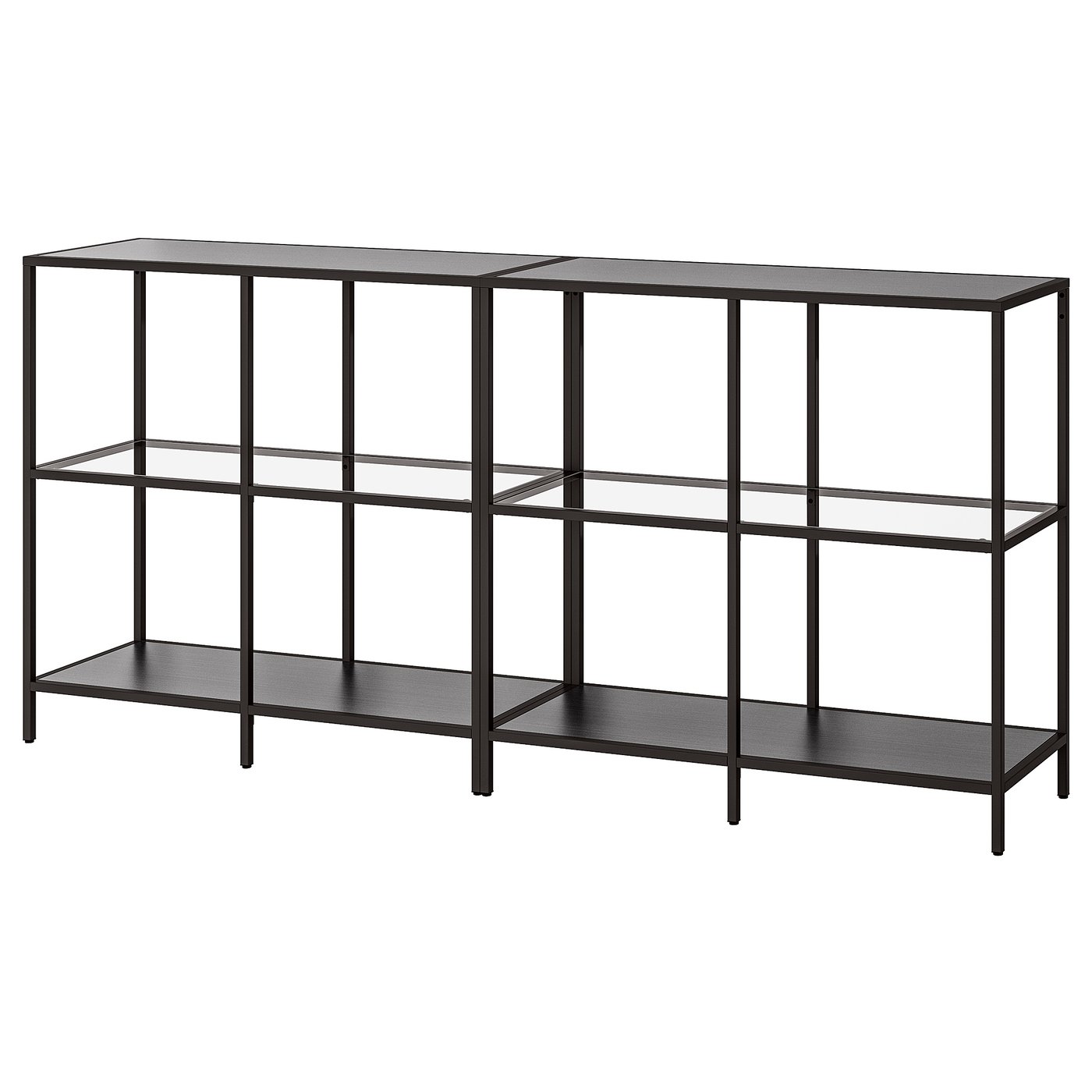 VITTSJÖ Storage combination - black-brown/glass 200x36x93 cm