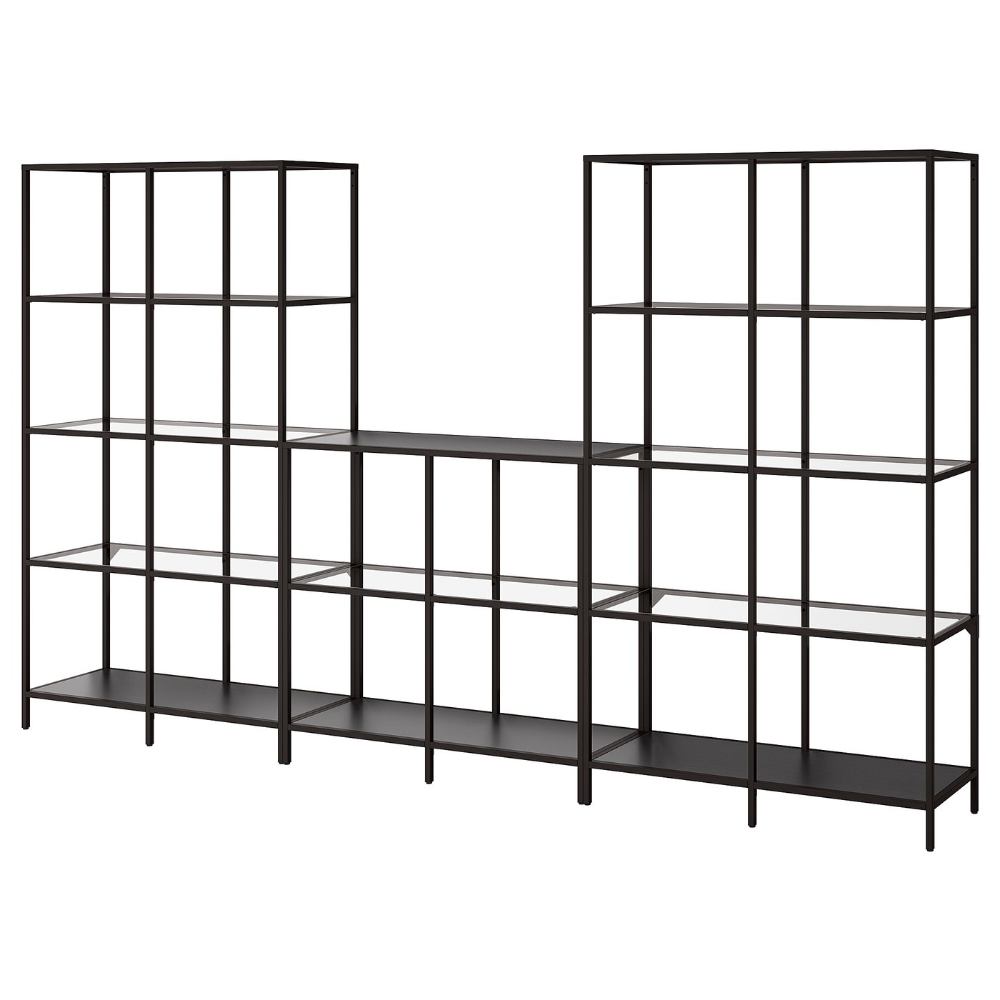 VITTSJÖ Storage combination - black-brown/glass 300x36x175 cm