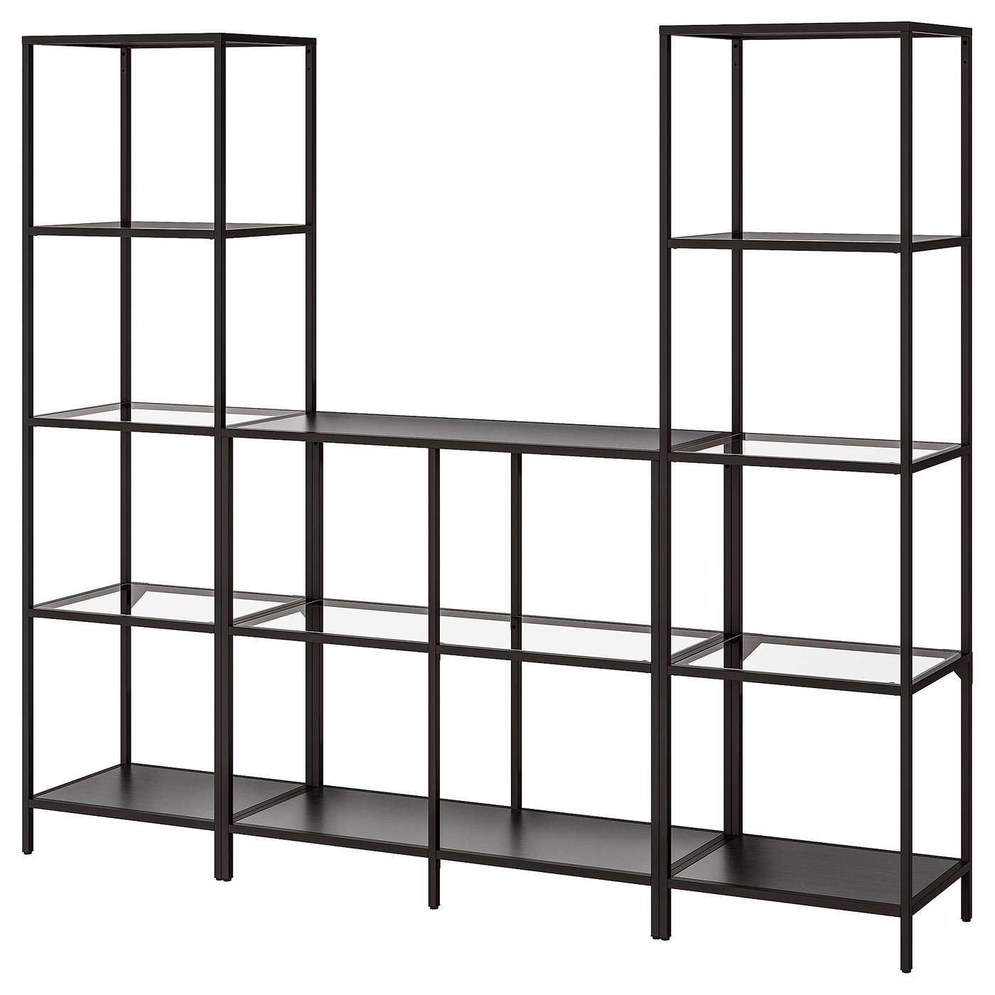 VITTSJÖ Storage combination - black-brown/glass 202x36x175 cm