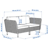 VITTSKÄR 2-seat modular sofa, armrests outdoor/plastic rattan dark grey Frösön/Duvholmen beige