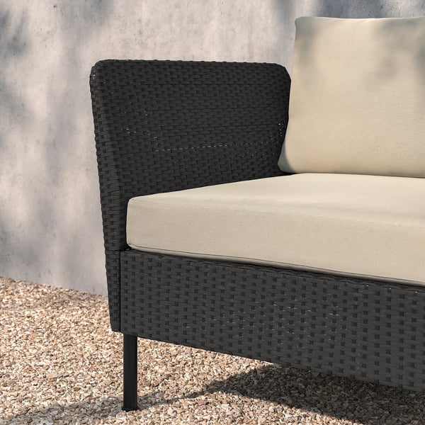 VITTSKÄR 2-seat modular sofa, armrests outdoor/plastic rattan dark grey Frösön/Duvholmen beige