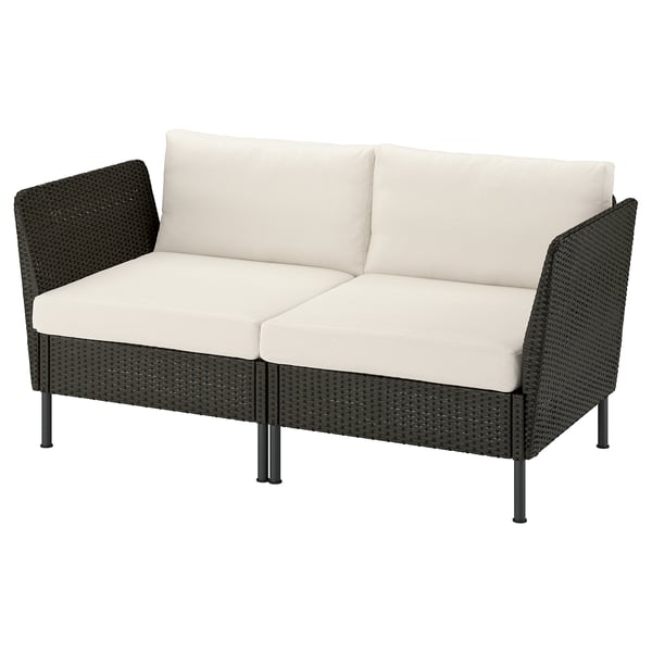 VITTSKÄR 2-seat modular sofa, armrests outdoor/plastic rattan dark grey Frösön/Duvholmen beige