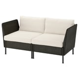 VITTSKÄR 2-seat modular sofa, armrests outdoor/plastic rattan dark grey Frösön/Duvholmen beige
