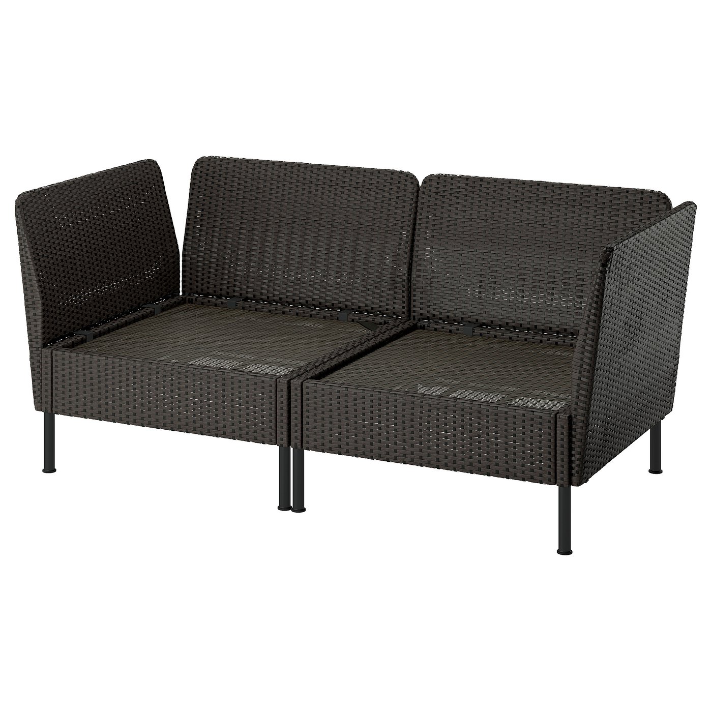 VITTSKÄR 2-seat modular sofa - armrests outdoor/plastic rattan dark grey