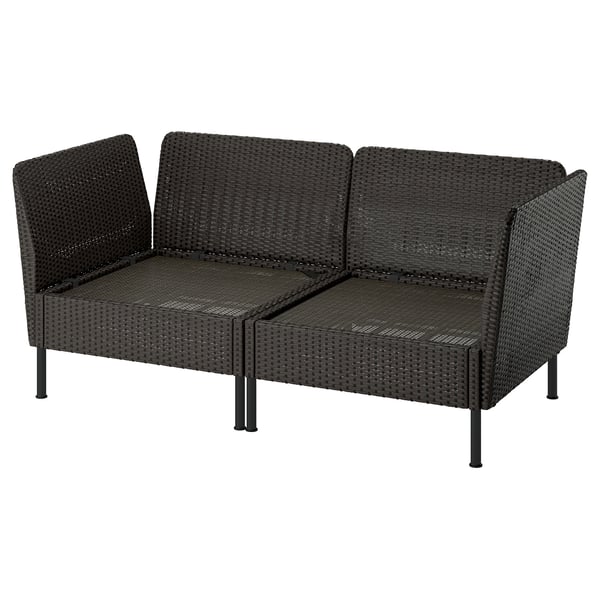 VITTSKÄR 2-seat modular sofa, armrests outdoor/plastic rattan dark grey