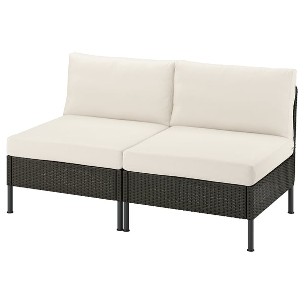 VITTSKÄR 2-seat modular sofa, outdoor plastic rattan dark grey/Frösön/Duvholmen beige
