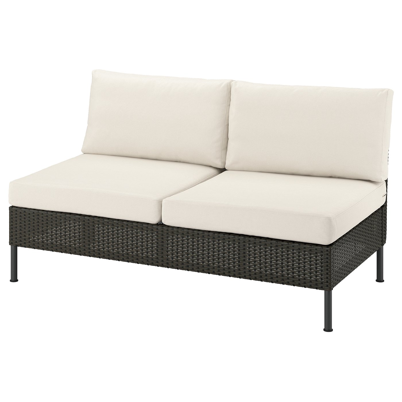 VITTSKÄR 2-seat sofa - outdoor plastic rattan dark grey/Frösön/Duvholmen beige