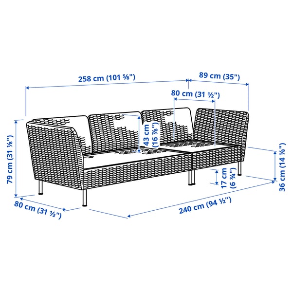VITTSKÄR 3-seat conversation set, outdoor/plastic rattan dark grey