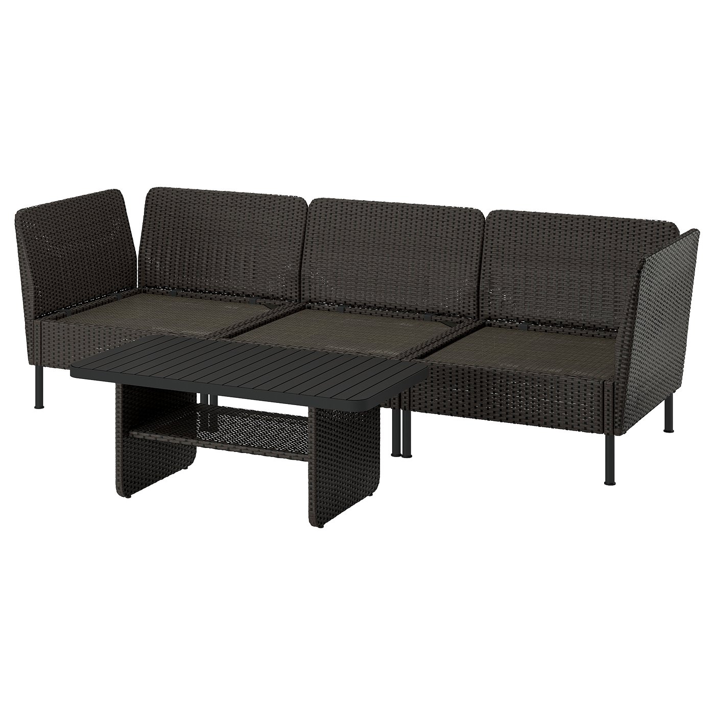 VITTSKÄR 3-seat conversation set - outdoor/plastic rattan dark grey