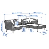 VITTSKÄR 3-seat conversation set, with chaise longue outdoor/plastic rattan dark grey