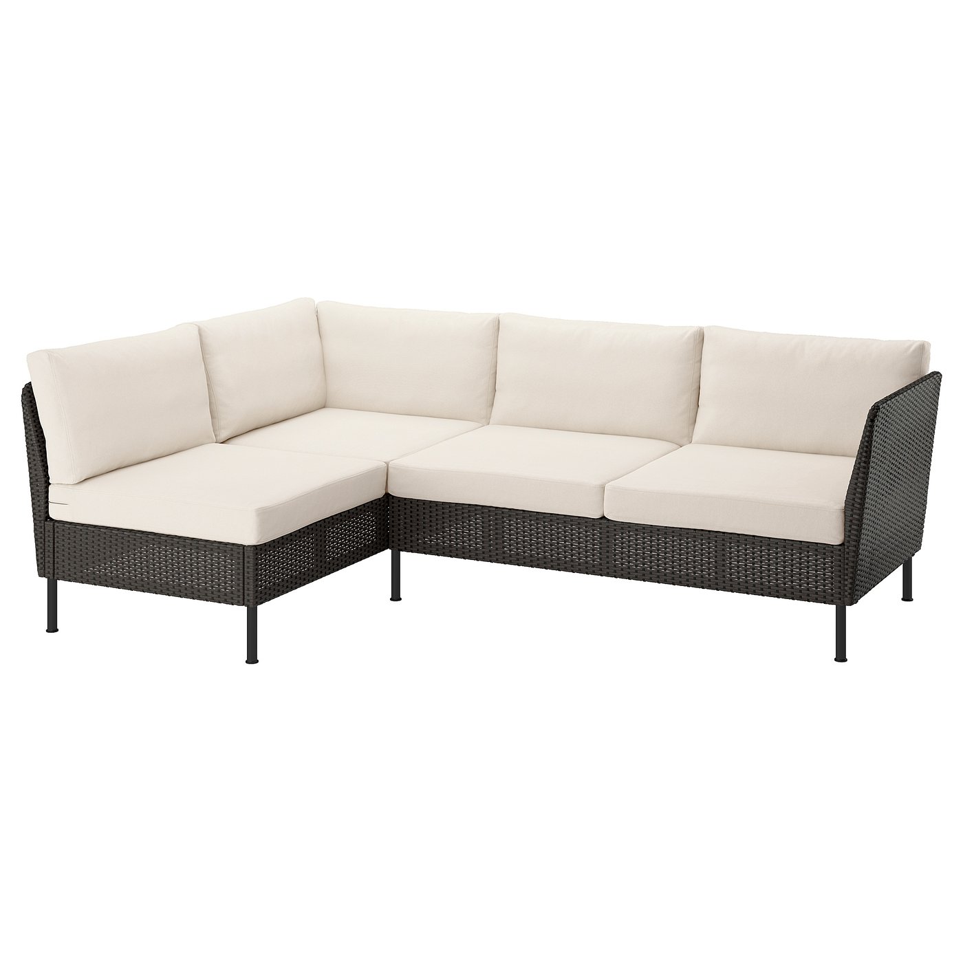 VITTSKÄR 3-seat modular corner sofa - outdoor plastic rattan dark grey/Frösön/Duvholmen beige