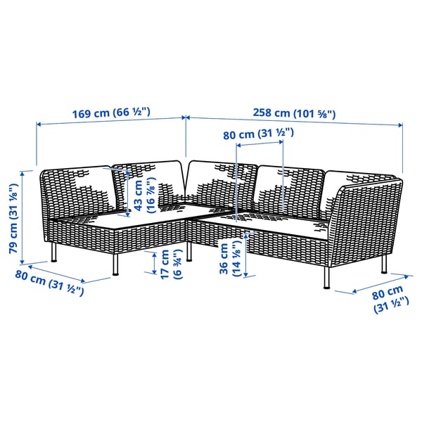 VITTSKÄR 3-seat modular corner sofa, outdoor/plastic rattan dark grey