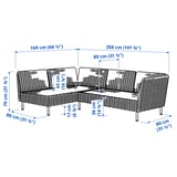 VITTSKÄR 3-seat modular corner sofa, outdoor/plastic rattan dark grey
