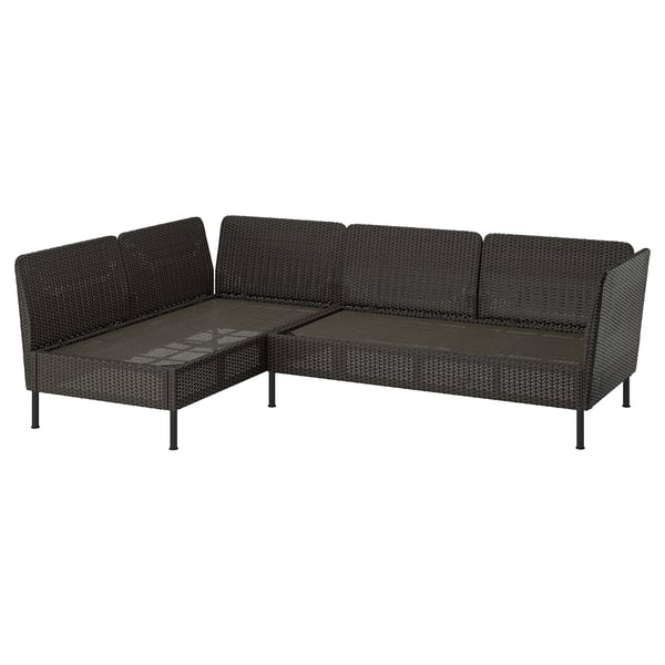 VITTSKÄR 3-seat modular corner sofa, outdoor/plastic rattan dark grey