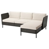 VITTSKÄR 3-seat sofa with chaise longue, armrests outdoor/plastic rattan dark grey Frösön/Duvholmen beige