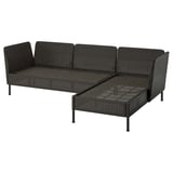 VITTSKÄR 3-seat sofa with chaise longue, armrests outdoor/plastic rattan dark grey