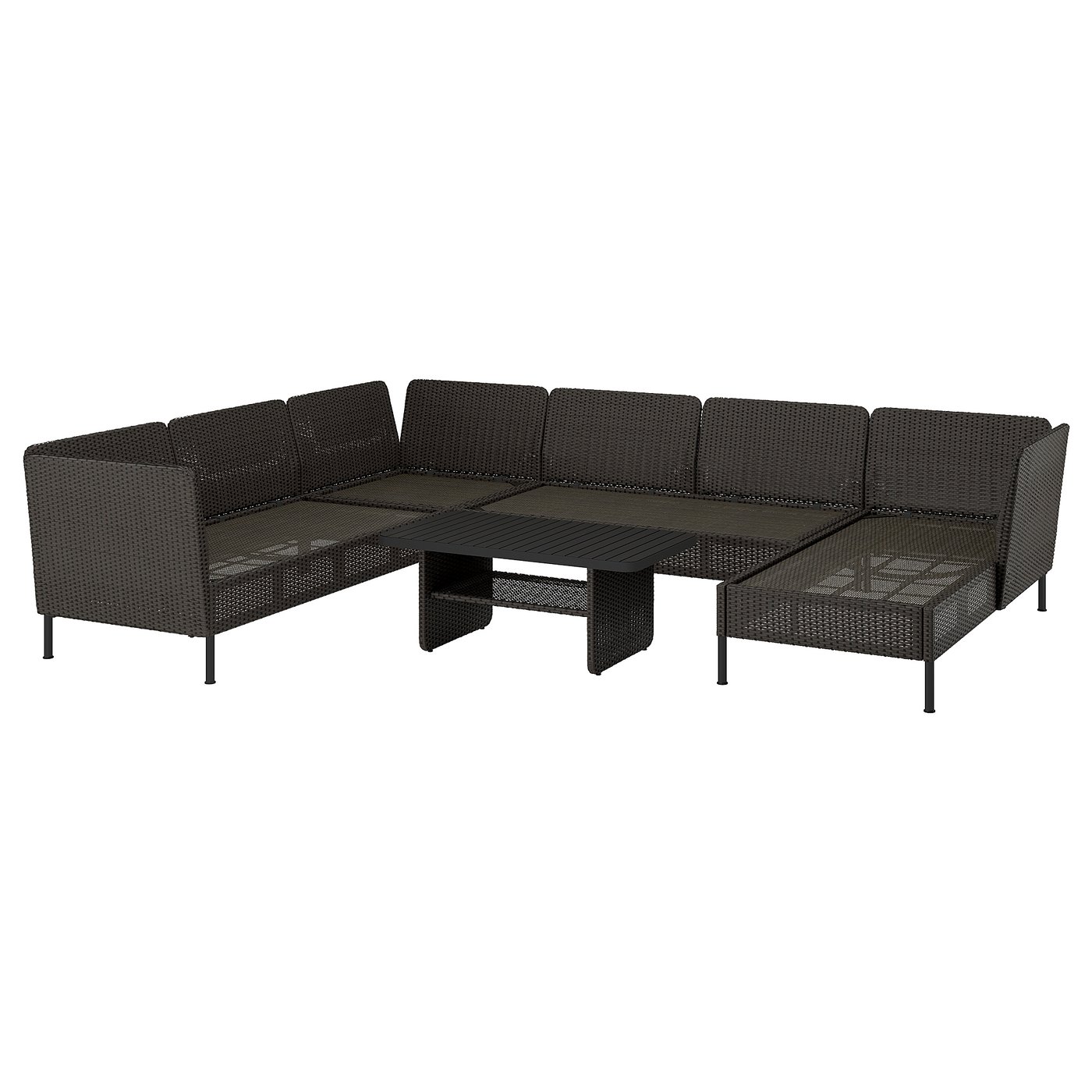 VITTSKÄR 5-seat conversation set, outdoor - with chaise longue/plastic rattan dark grey