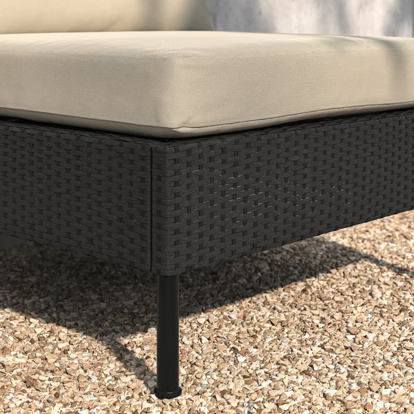 VITTSKÄR Modular chaise longue, with armrest outdoor/plastic rattan dark grey Frösön/Duvholmen beige