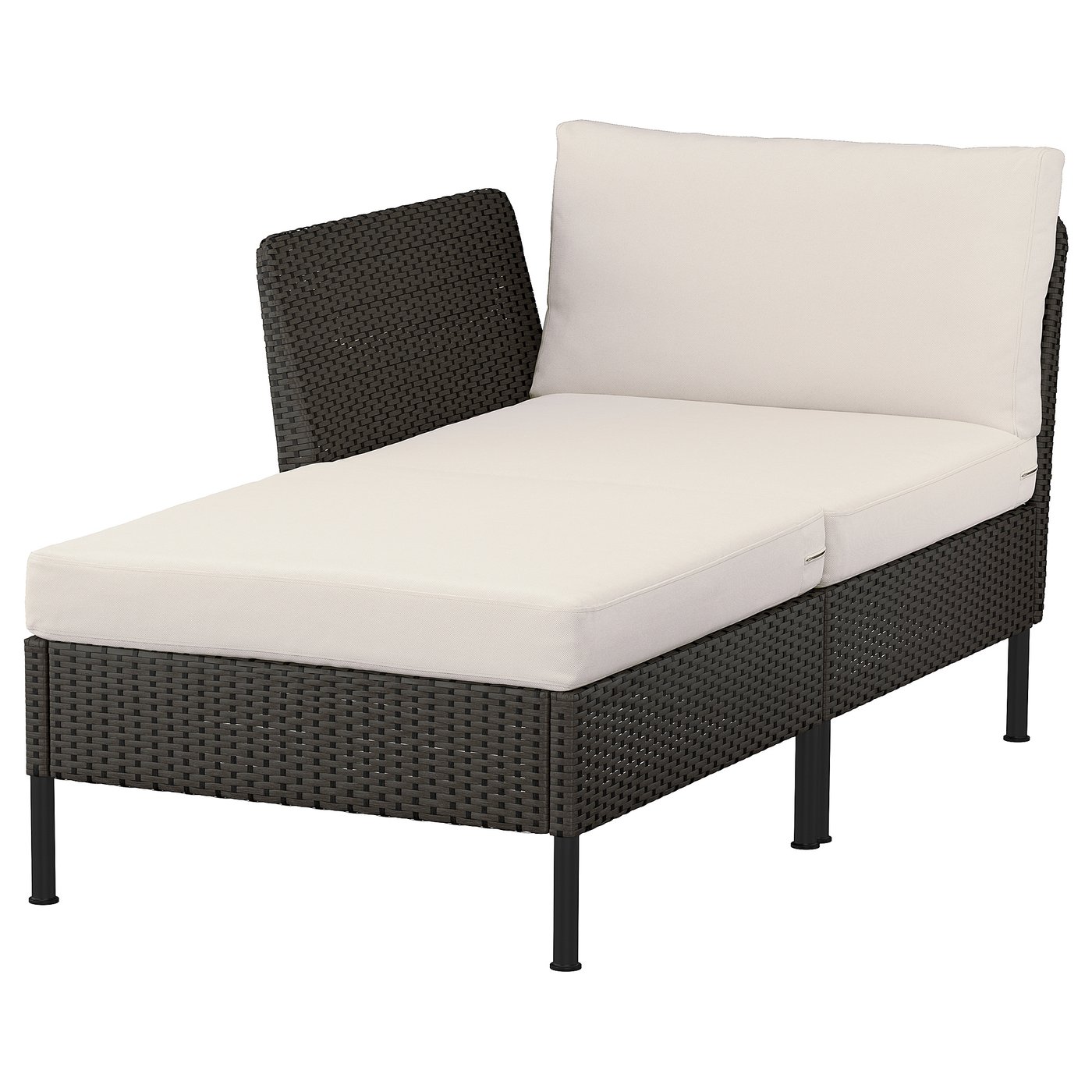 VITTSKÄR Modular chaise longue - with armrest outdoor/plastic rattan dark grey Frösön/Duvholmen beige
