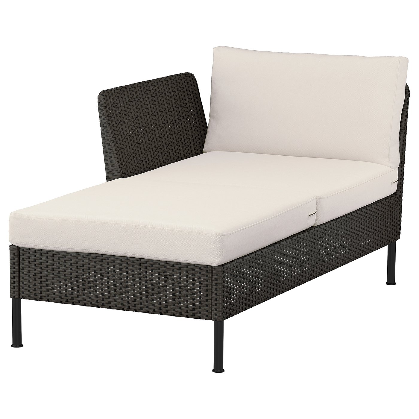 VITTSKÄR Modular chaise longue - with armrest outdoor/plastic rattan dark grey Frösön/Duvholmen beige