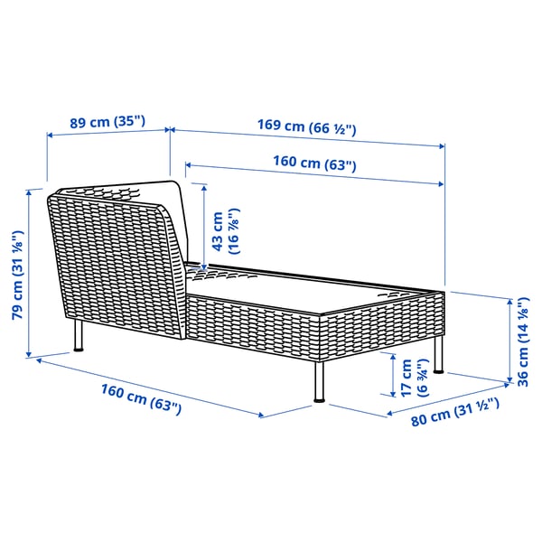 VITTSKÄR Modular chaise longue, with armrest outdoor/plastic rattan dark grey