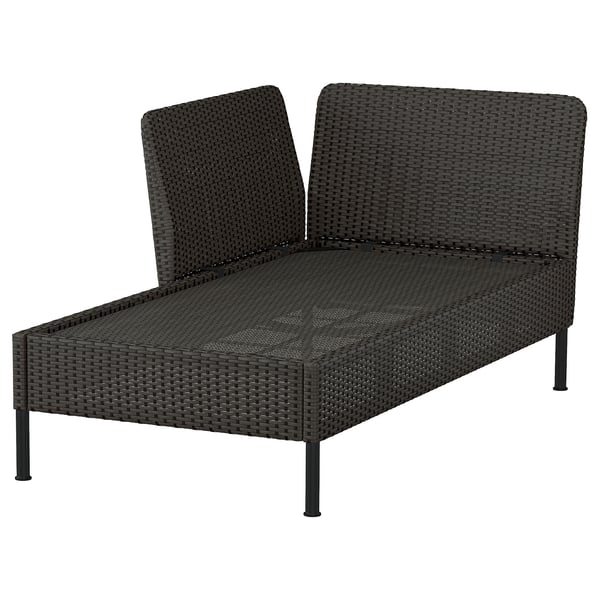 VITTSKÄR Modular chaise longue, with armrest outdoor/plastic rattan dark grey