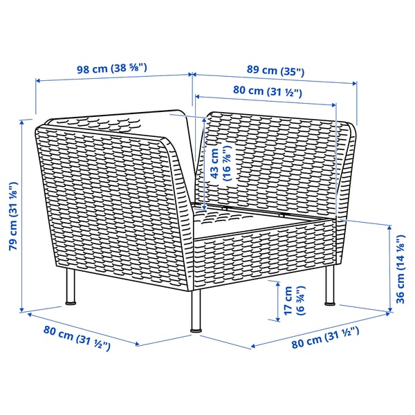 VITTSKÄR Modular lounge chair, plastic rattan dark grey