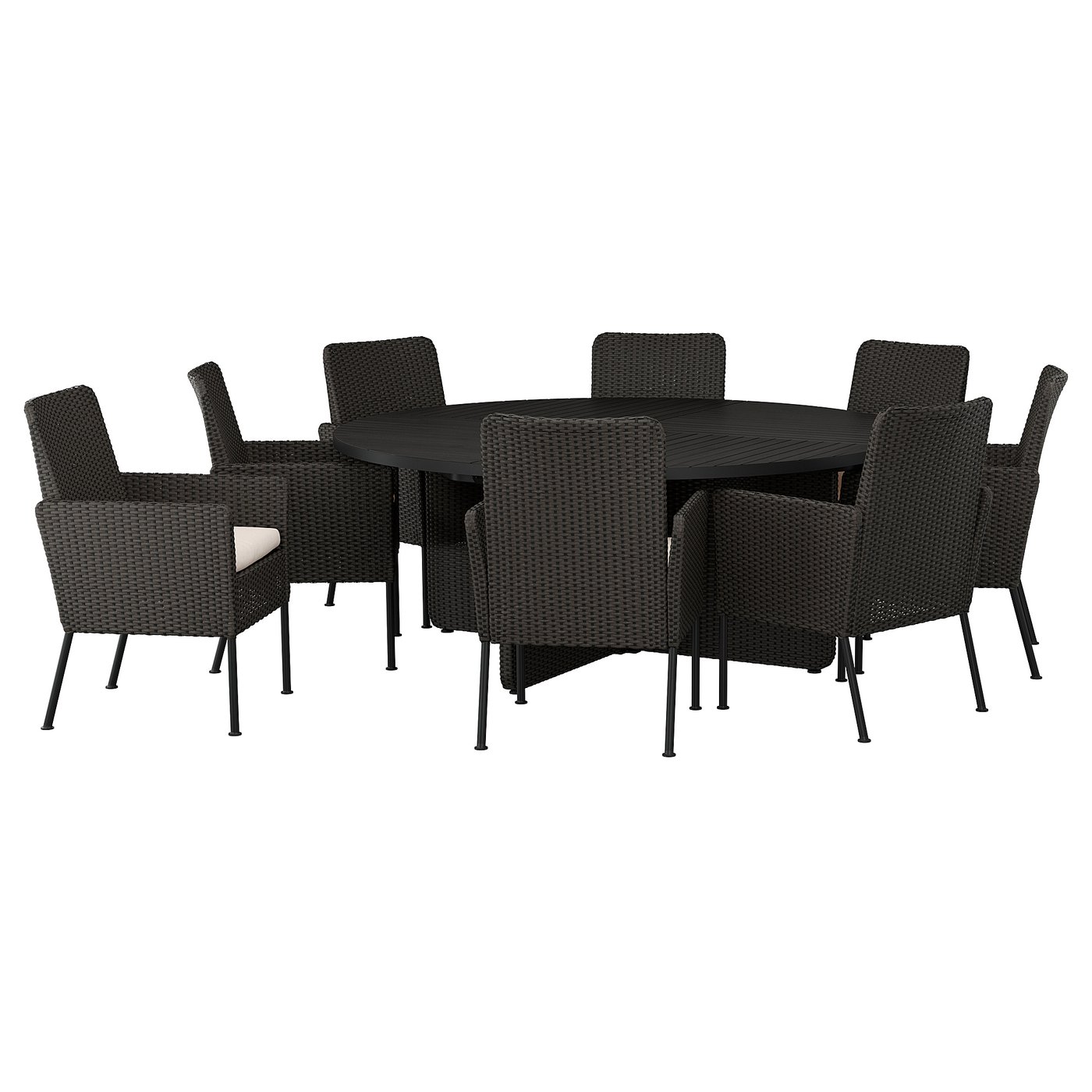 VITTSKÄR Table and 8 chairs - outdoor plastic rattan dark grey/Frösön/Duvholmen beige 187 cm