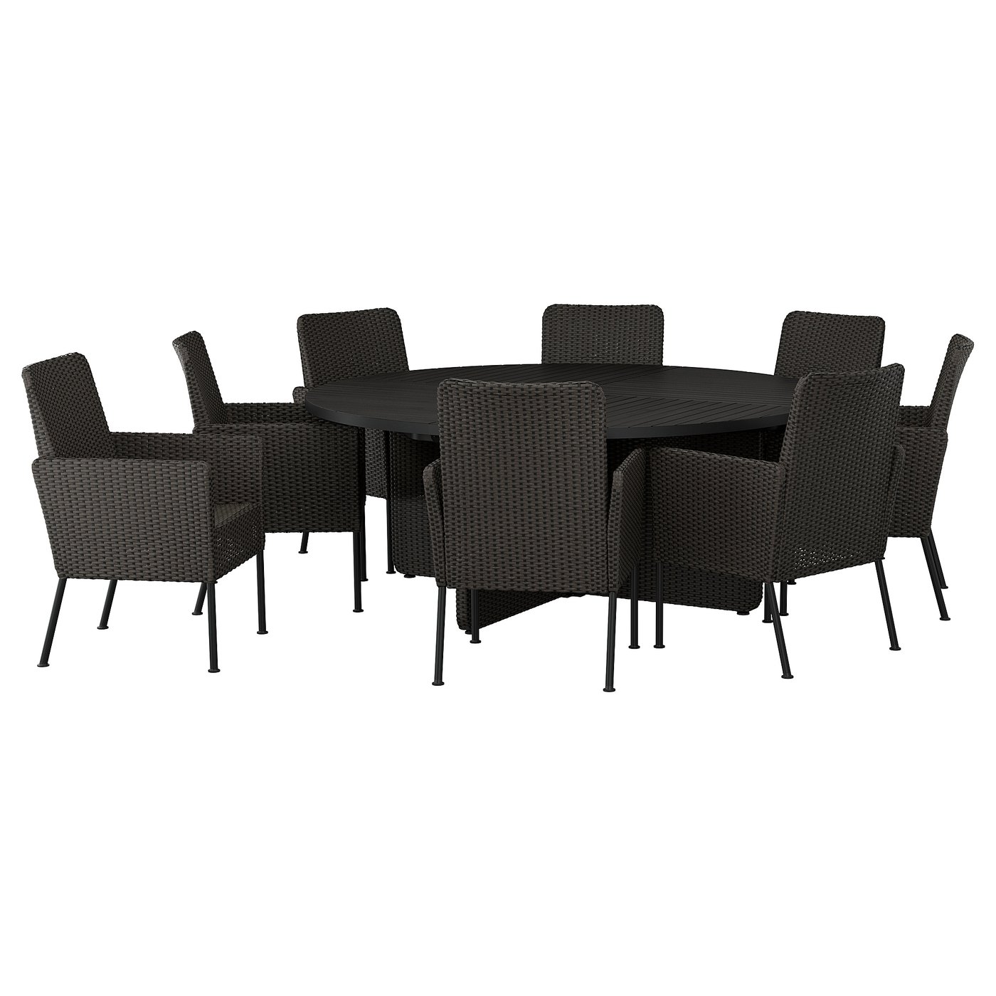 VITTSKÄR Table and 8 chairs - outdoor/plastic rattan dark grey 187 cm