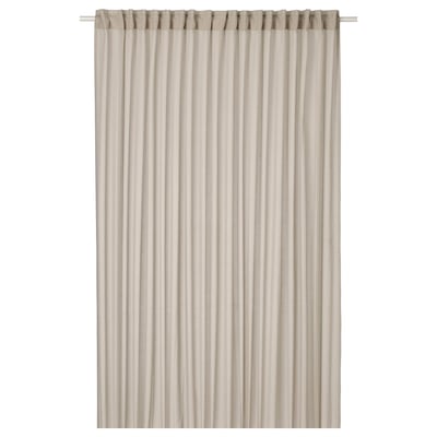 Beige ÄNGSFRYLE sheer curtain with gathered top, made from recycled polyester, allowing light & privacy.