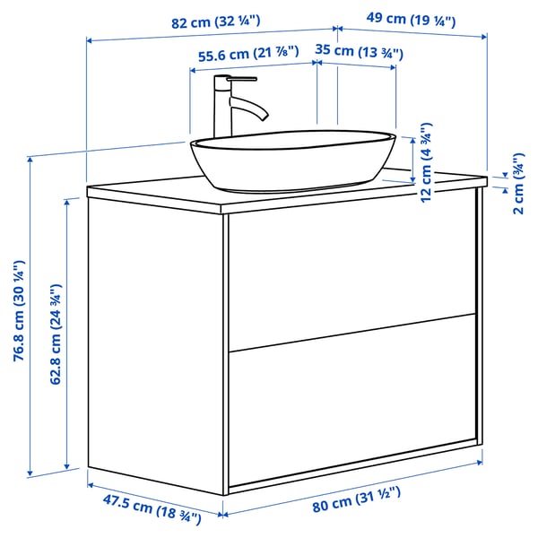 Illustration with measurements for the product: ÄNGSJÖN.