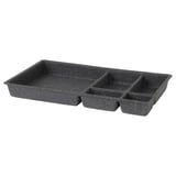 ALEX drawer organizer in dark gray with five compartments, rectangular shape, and felt material for protection and sound dampening.