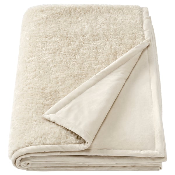 ÅSJORDFLY ivory throw, soft teddy fur, folded rectangle, eco-friendly.