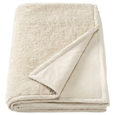 ÅSJORDFLY ivory throw, soft teddy fur, folded rectangle, eco-friendly.
