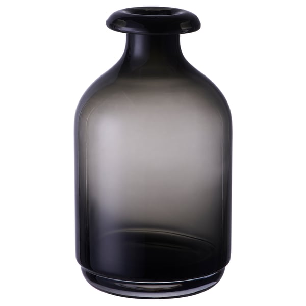 ÅTGÅNG black glass vase. Hand-blown, cylindrical shape with wide mouth.