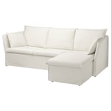 An ikea BACKSÄLEN white sectional sofa with a chaise lounge, clean lines, and supportive cushions.