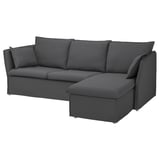 Modern grey l-shaped sectional sofa; comfy, sleek design.