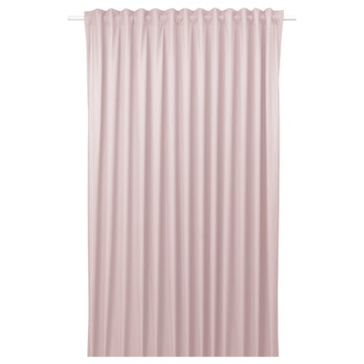 Pink curtains, light-blocking, polyester. Simple, solid color, rod-pocket design.