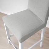 Modern bar stool with cushioned seat and back, sleek white legs, stylish gray cover.