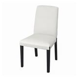 BERGMUND white chair, sleek modern design, padded seat and back, four wooden legs.