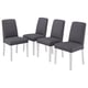 Option: Four grey fabric chairs with white legs, modern design, aligned in a row.