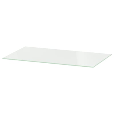 BESTÅ clear glass shelf, rectangular shape, smooth edge design.