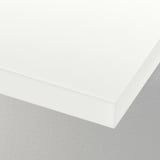 Modern, minimalist white table corner on gray surface, smooth edges, clean finish.
