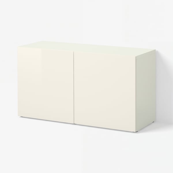 BESTÅ Shelf unit with doors, white/Selsviken high-gloss/white, 120x42x64 cm