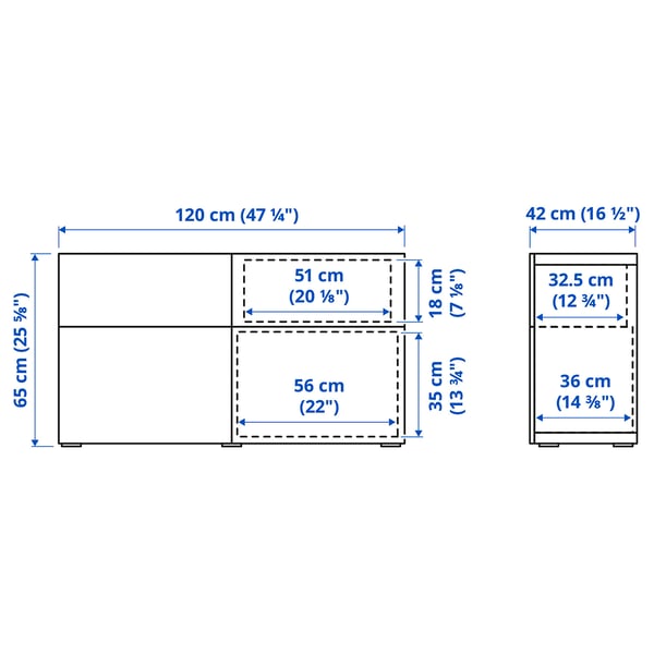 Illustration with measurements for the product: BESTÅ.