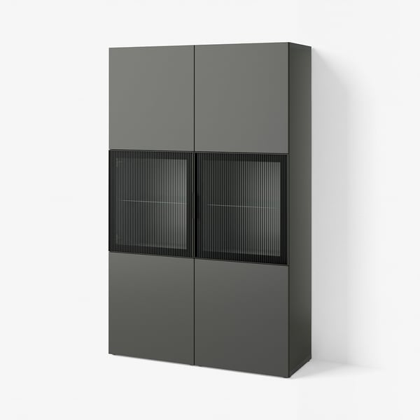 BESTÅ Storage combination w glass doors, dark grey Lappviken/Fällsvik anthracite, 120x42x193 cm