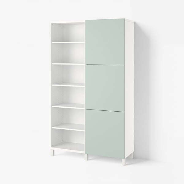 BESTÅ Storage combination with doors, white/Hjortviken pale grey-green, 120x42x202 cm