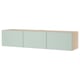 Modern wall-mounted tv unit: light wood, light green doors, rectangular shape, sleek design.