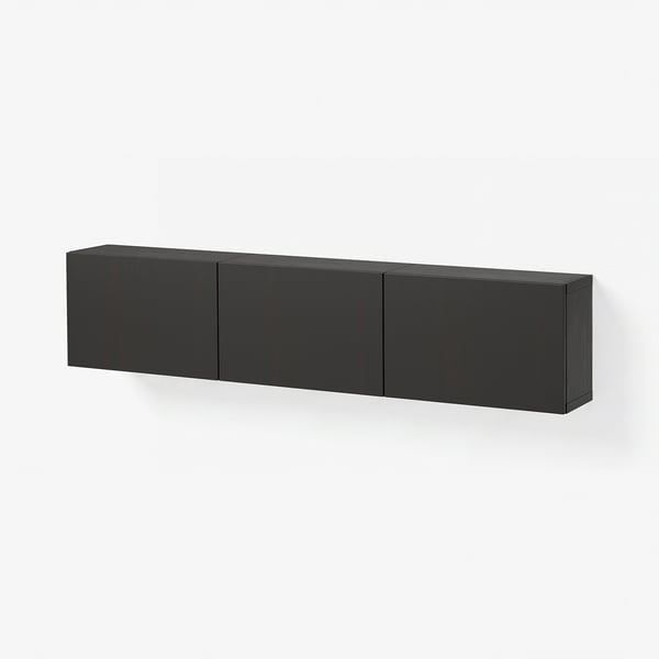 BESTÅ Wall-mounted cabinet combination, black-brown/Lappviken black-brown, 180x22x38 cm